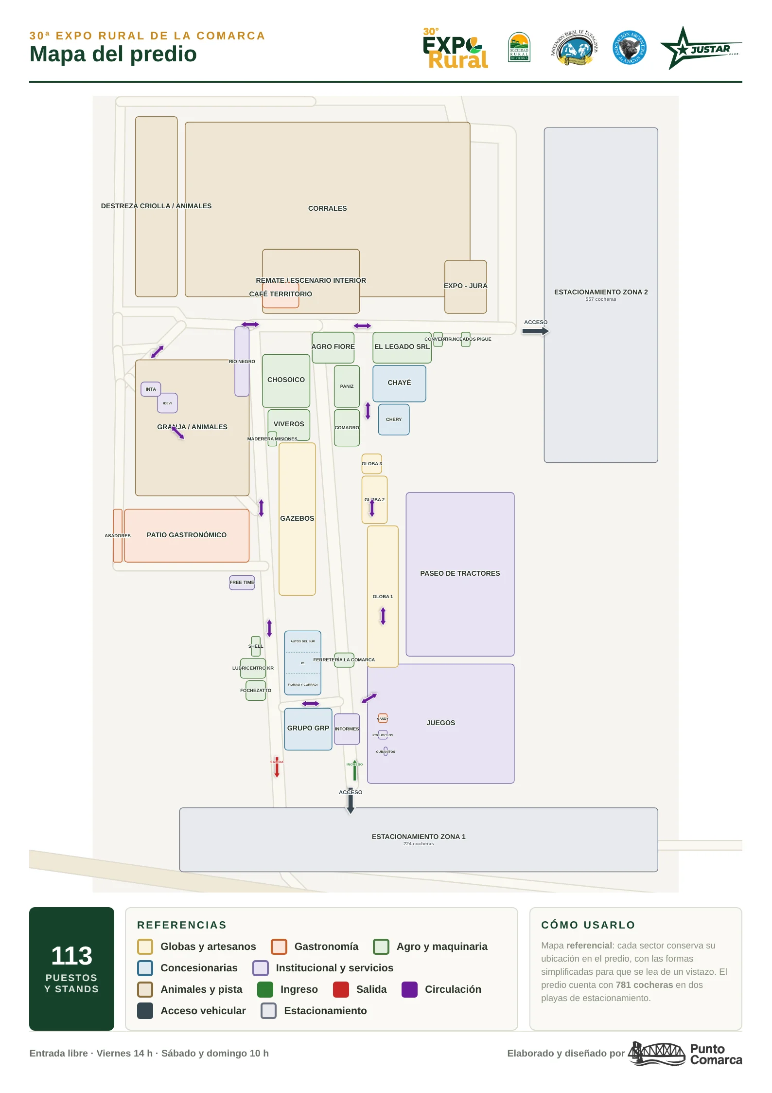 Mapa del predio de la 30ª Expo Rural con sus sectores y puestos